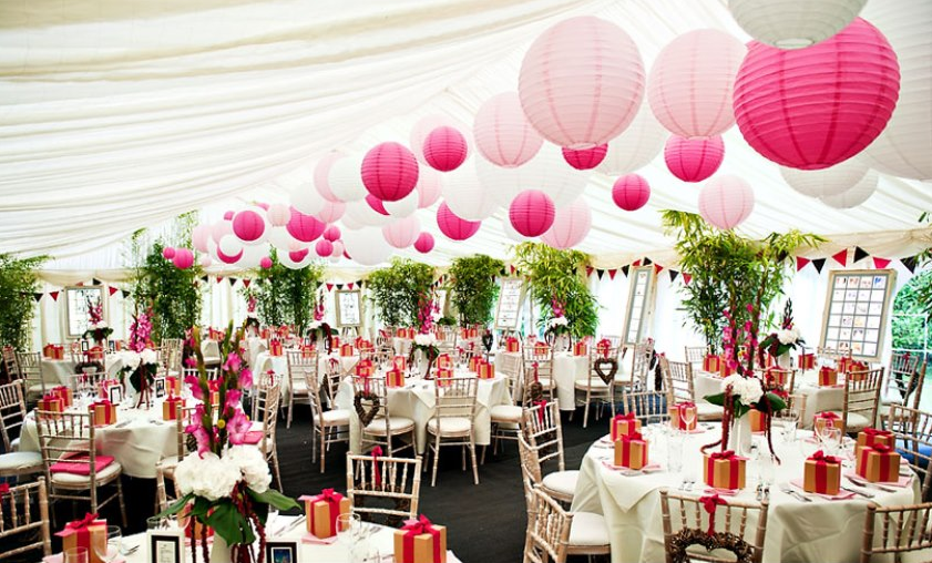 pink and Fuchsia paper lanterns