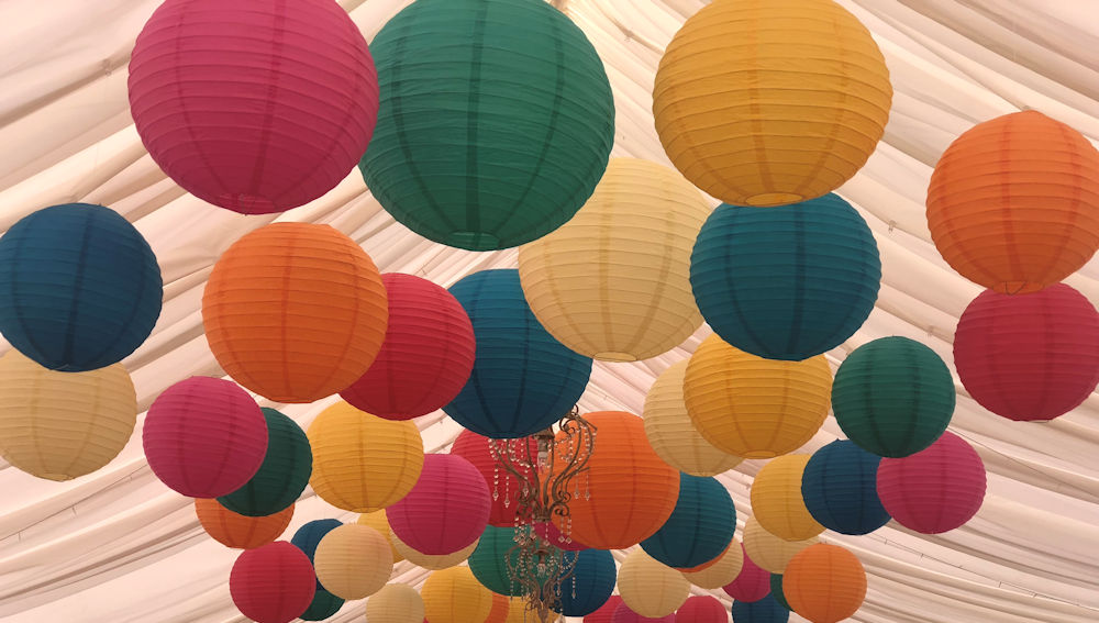 Colourful paper hanging lanterns