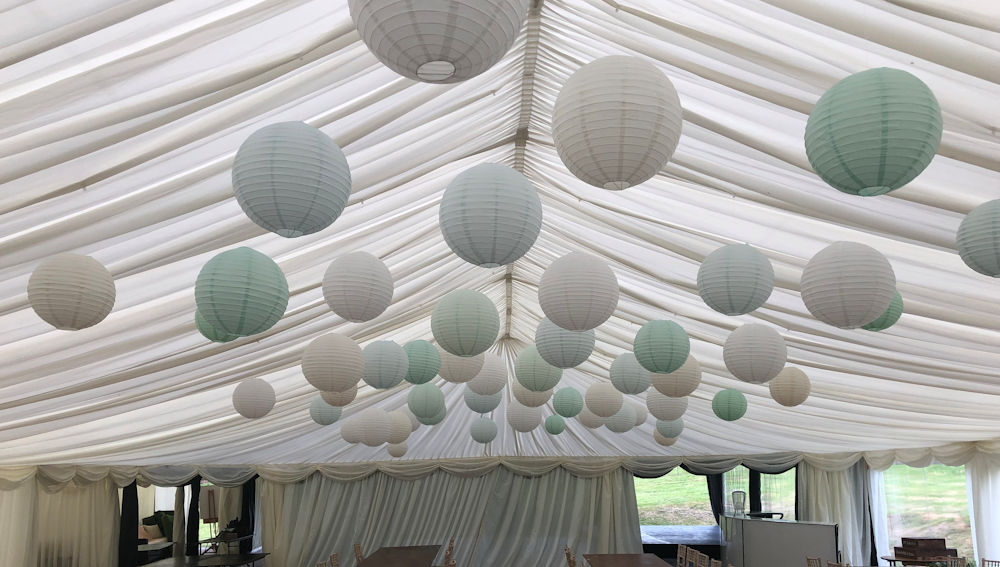 Cream and blue paper lanterns