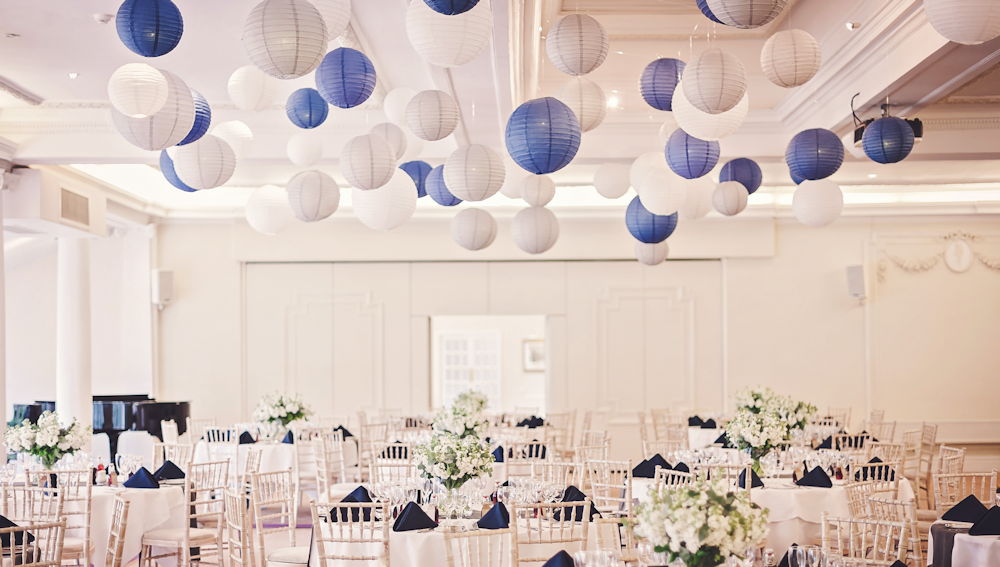 Dove grey and blue paper hanging lanterns