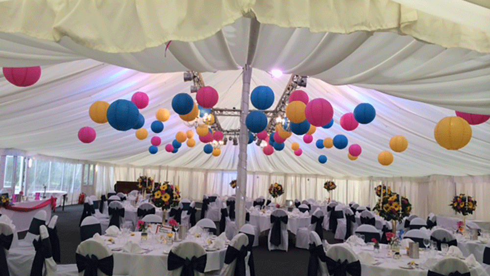 Dunston Hall Marquee with lanterns by Victoria Marquees