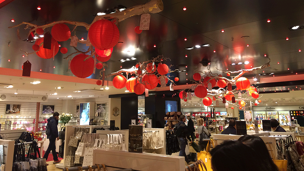 Red Outdoor Lanterns in Harrods London