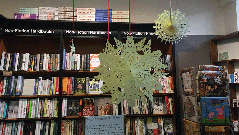 Waterstones snowflakes Christmas 2014