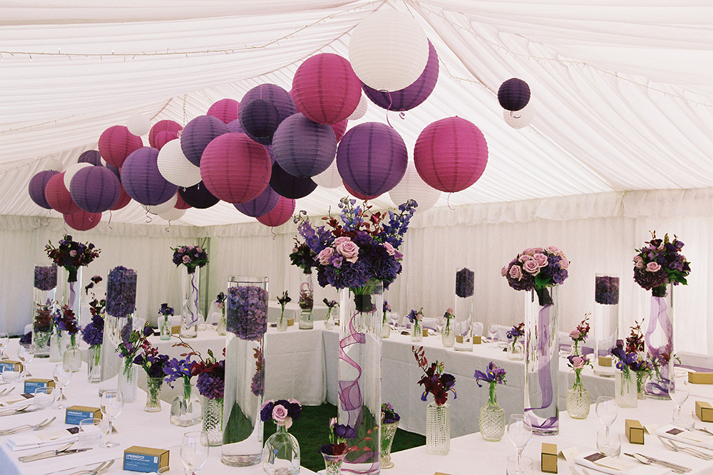 Purple and white wedding lanterns