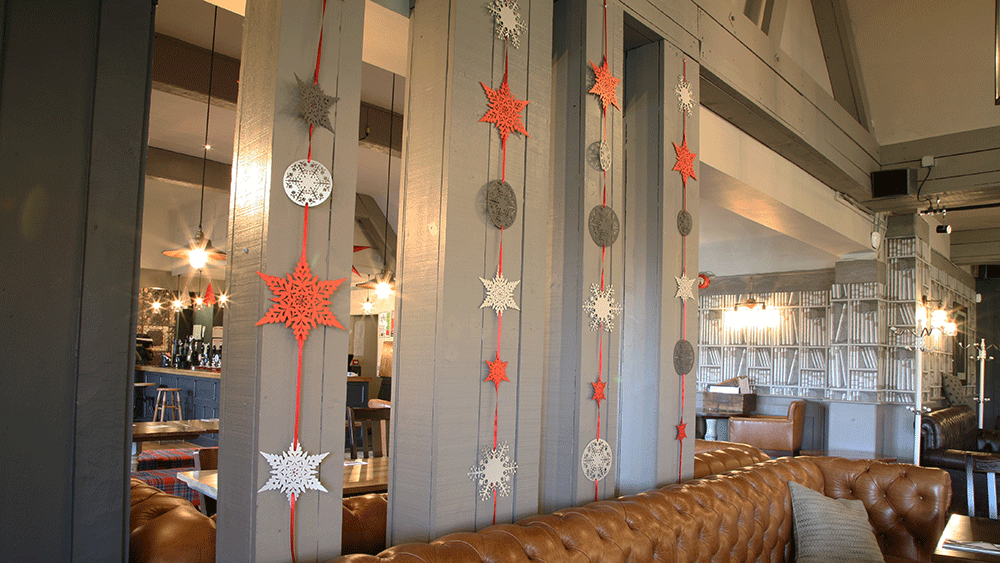 Bespoke laser cut Christmas Decor for award winning Sussex pub