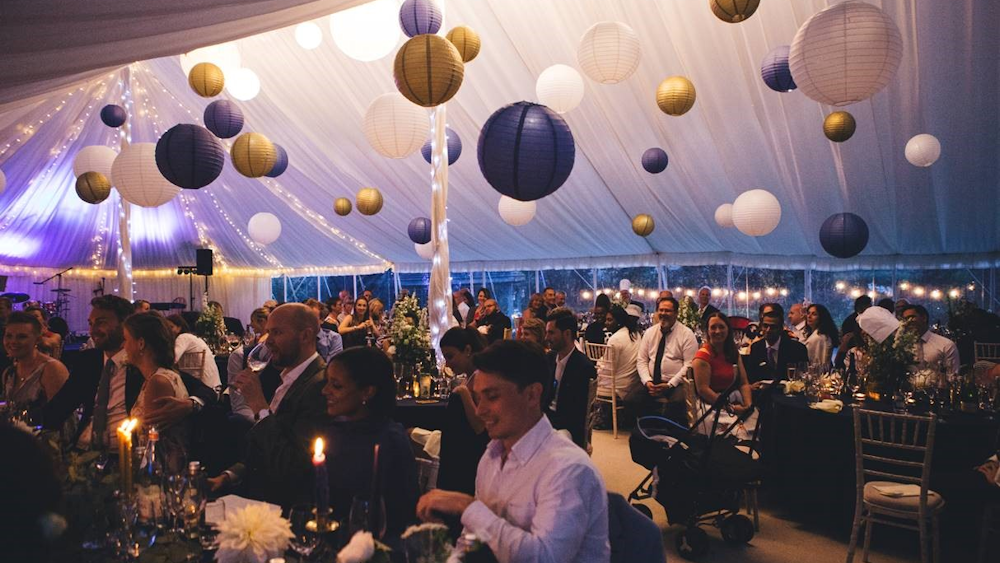 Gold and Blue Lanterns Stun in the White Marquee