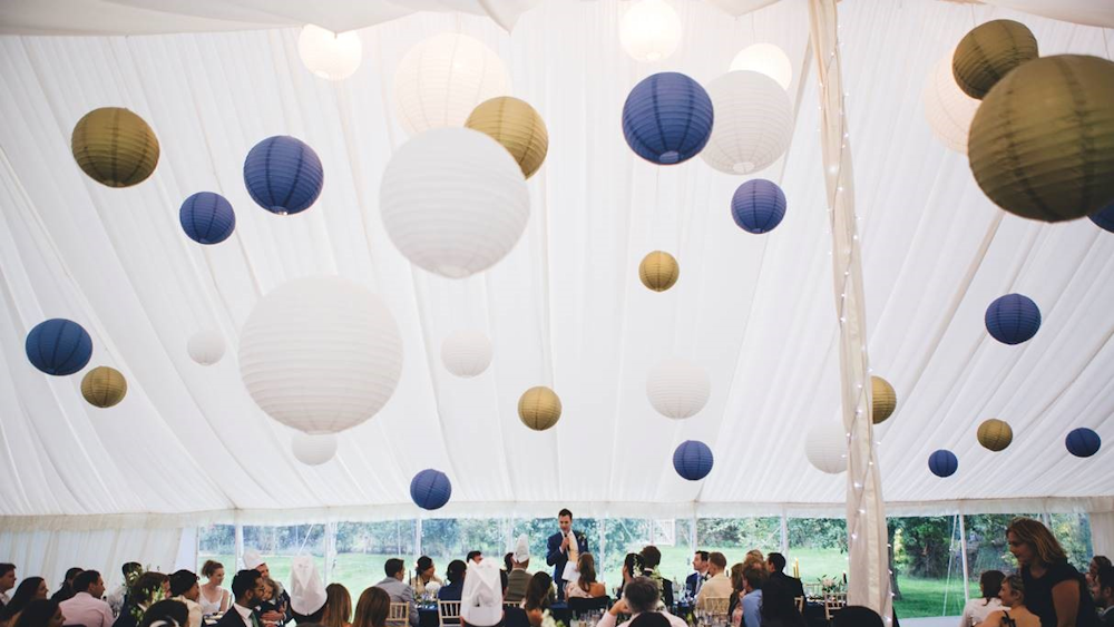 Gold and Blue Lanterns Stun in the White Marquee