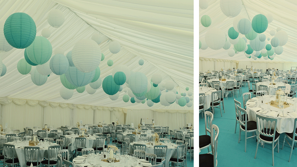 Aqua Coloured Lanterns for a Beach Themed Party