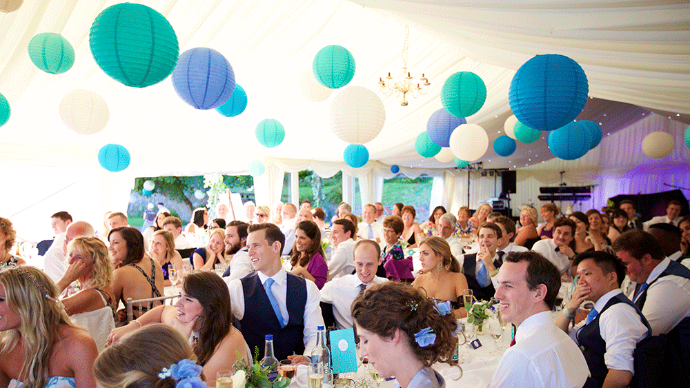 Blue Hanging Lanterns in Jersey Marquee