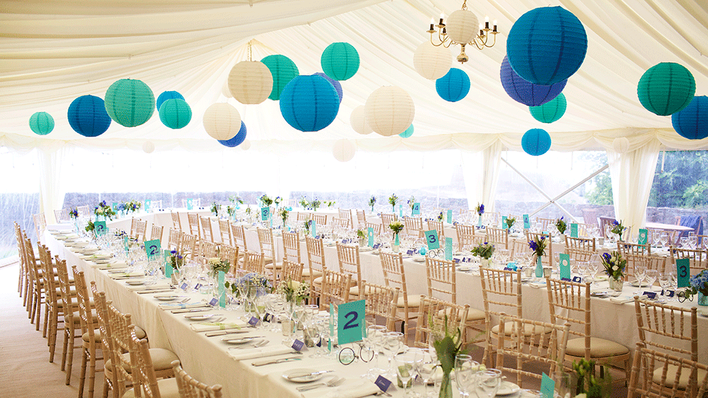 Blue Hanging Lanterns in Jersey Marquee