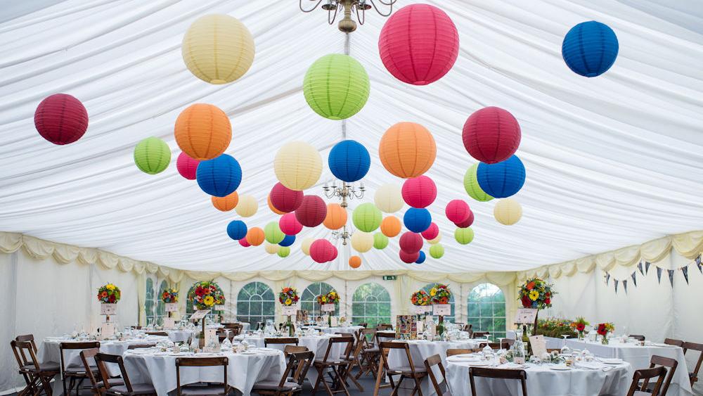 Coloured hanging lanterns at The English Wine Centre