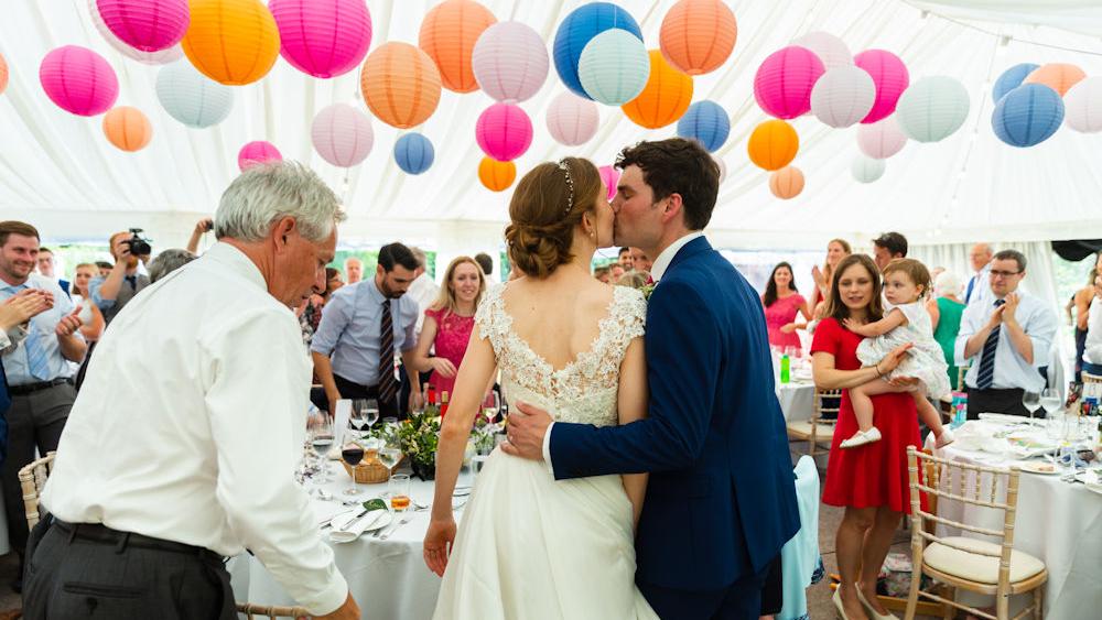 Coloured Paper Lanterns decorate Kent Wedding Marquee