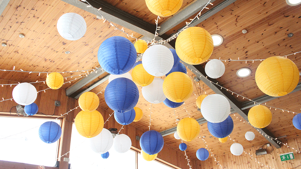 Bold bright round hanging lanterns