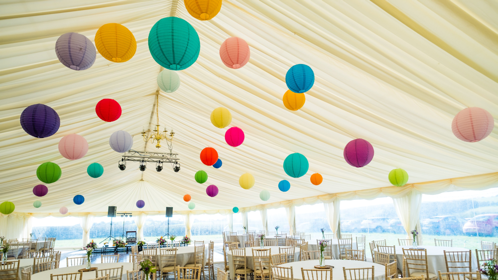 100 Paper Lanterns used to Decorate Clearspan Marquee