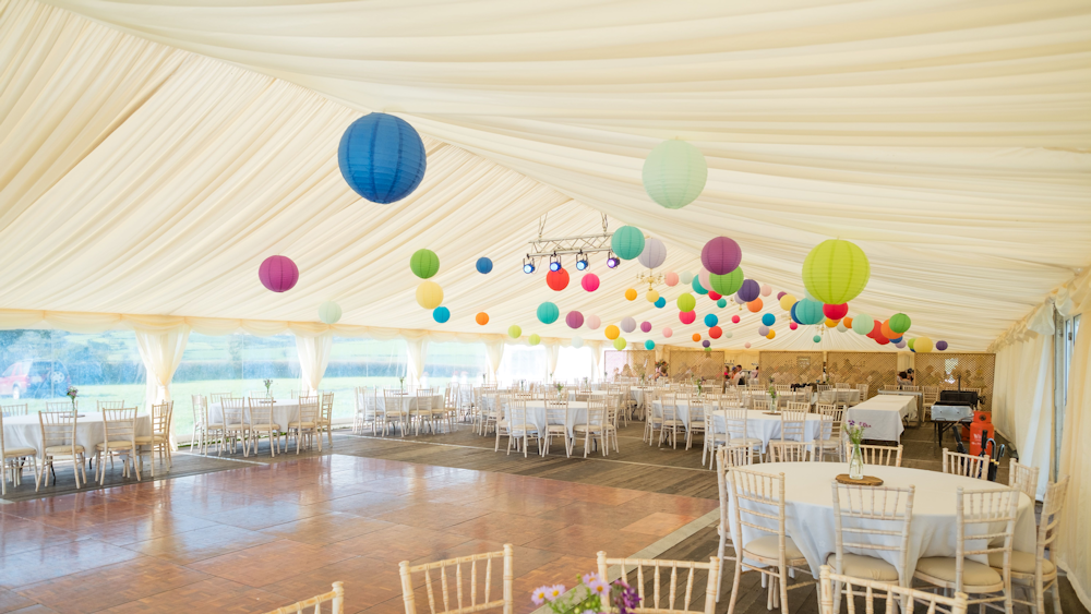 100 Paper Lanterns used to Decorate Clearspan Marquee