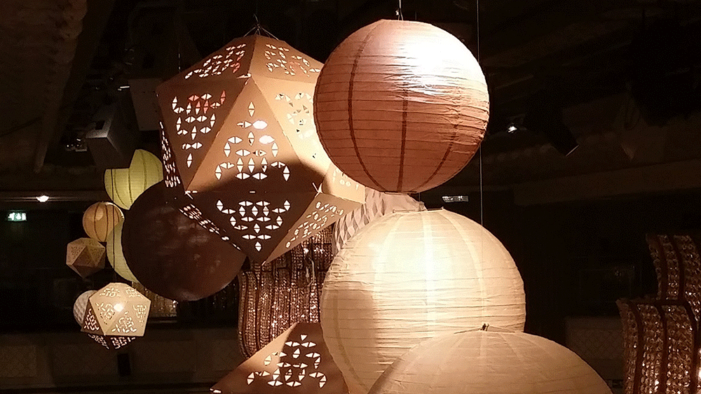 Bespoke laser cut lanterns created for Grosvenor House Hotel London