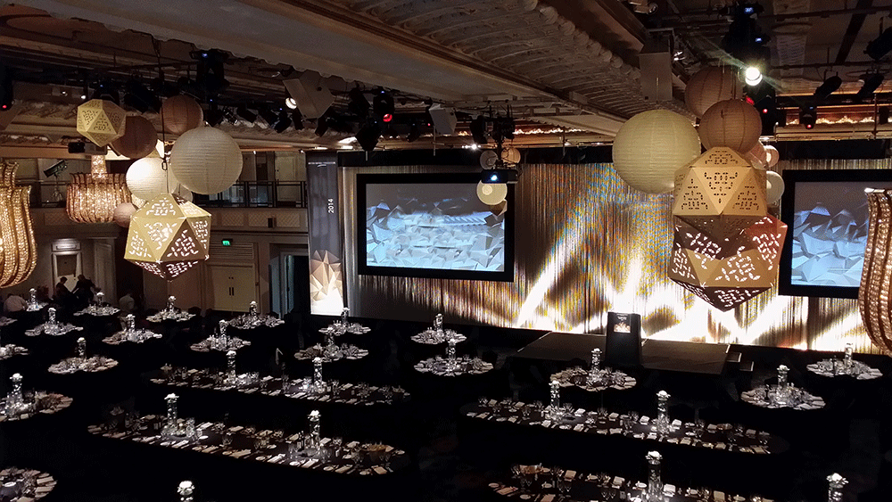 Bespoke laser cut lanterns created for Grosvenor House Hotel London