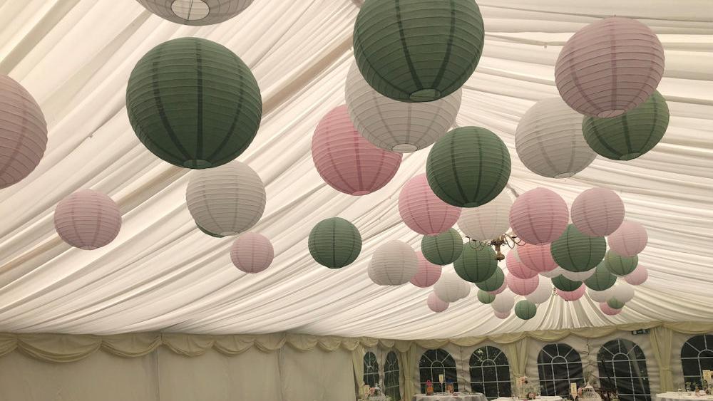 Pink and Sage Lanterns at The English Wine Centre