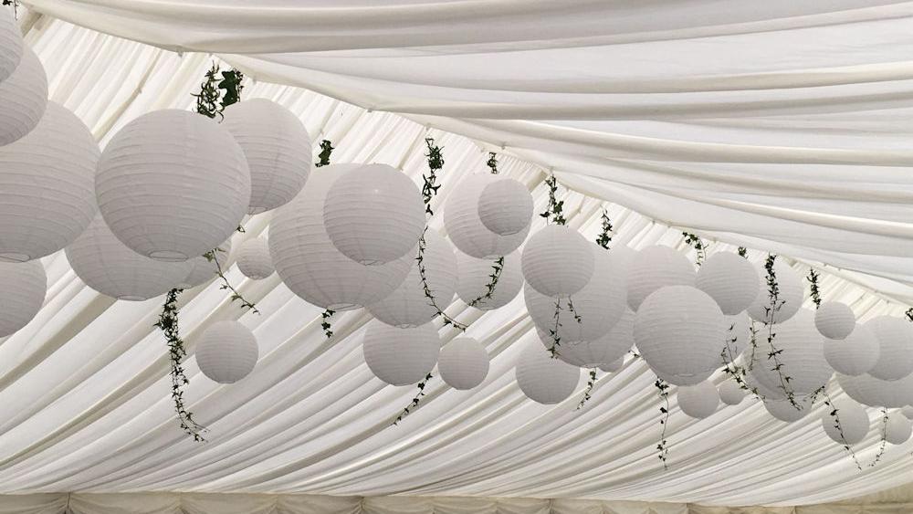 White Paper Lanterns at a Pure White Wedding