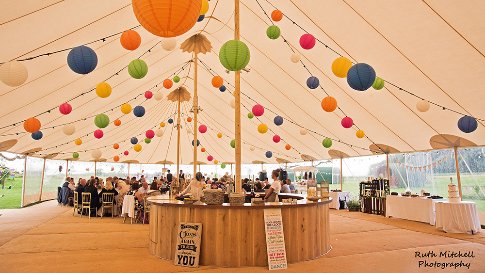 Coloured Lanterns decorate huge Sperry Tent at Angrove Park