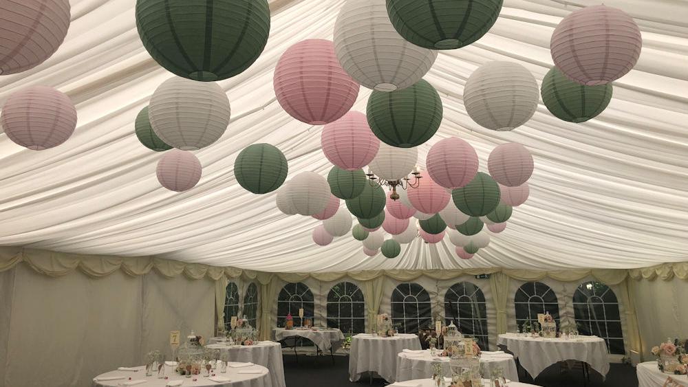 Pink and Sage Lanterns at The English Wine Centre