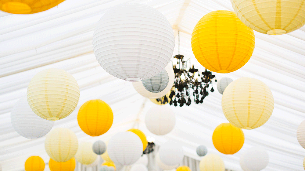 Succulent Yellow and soft Grey Lanterns at Ashton Lodge