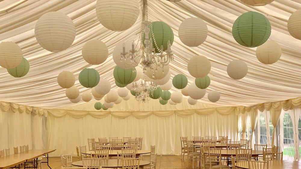 Paper Lanterns decorate Nettlestead Place Wedding