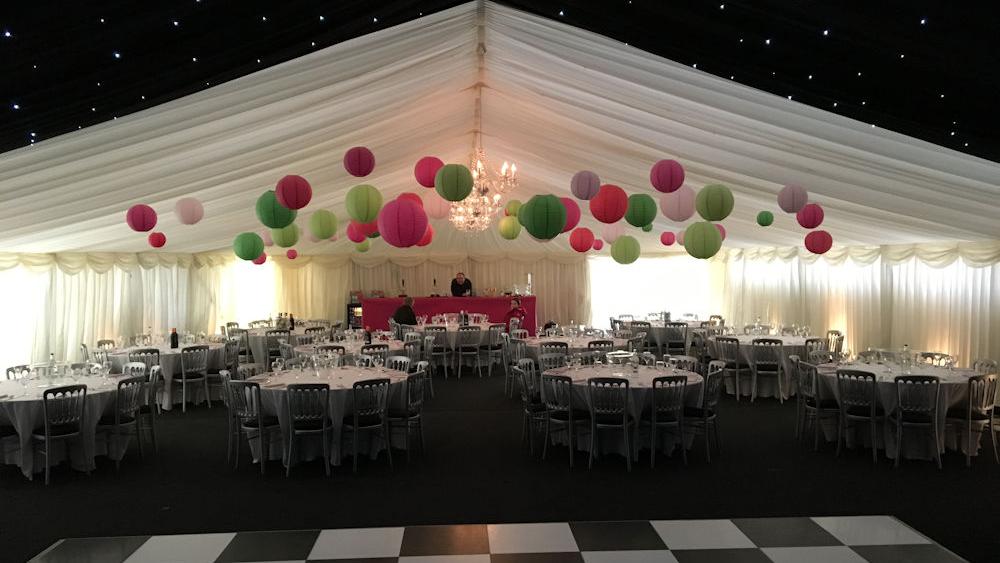 Paper Lanterns Decorate 21st Birthday Marquee