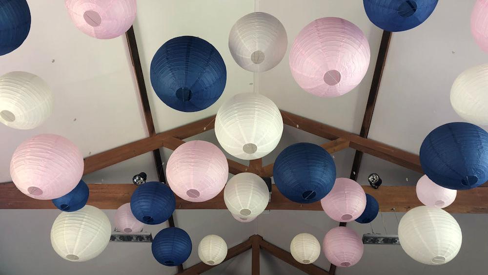 Navy paper lanterns look stunning at Hendall Manor Barns