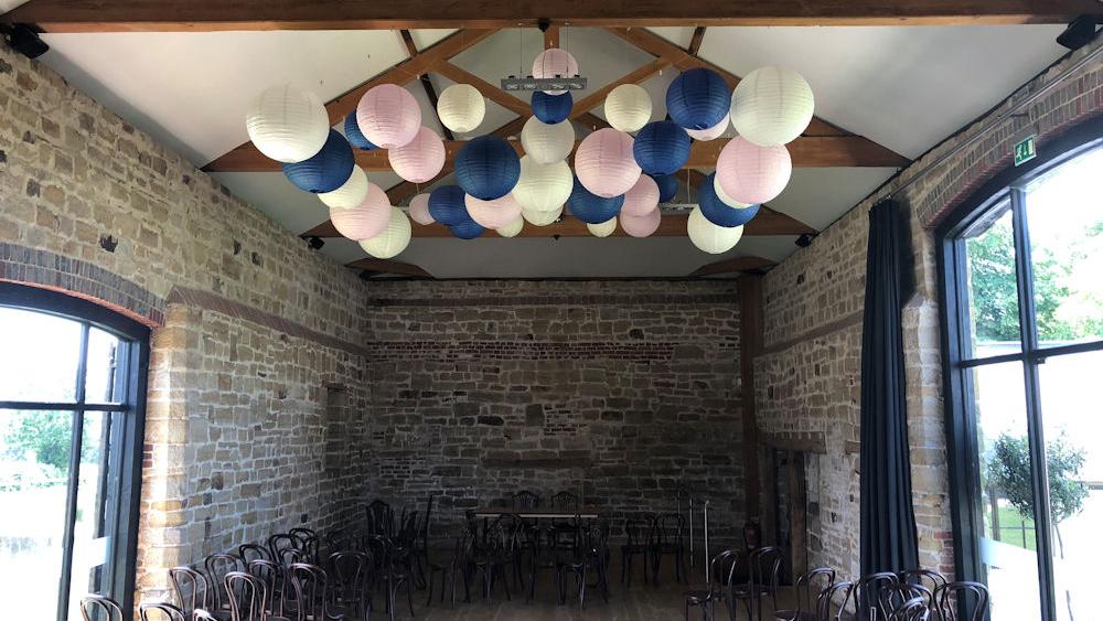 Navy paper lanterns look stunning at Hendall Manor Barns