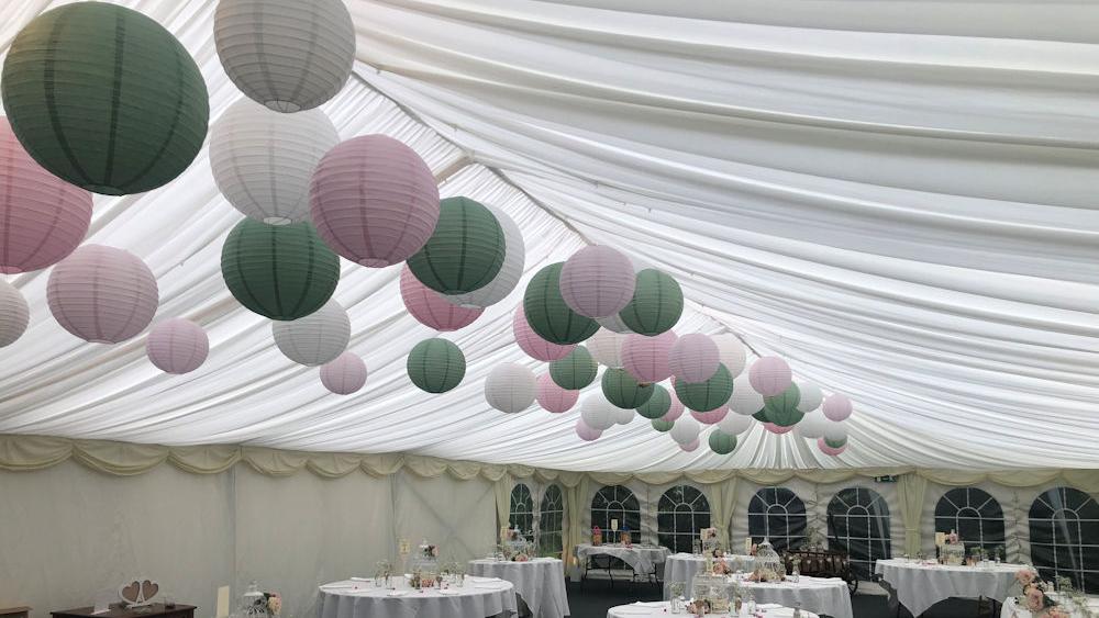 Pink and Sage Lanterns at The English Wine Centre