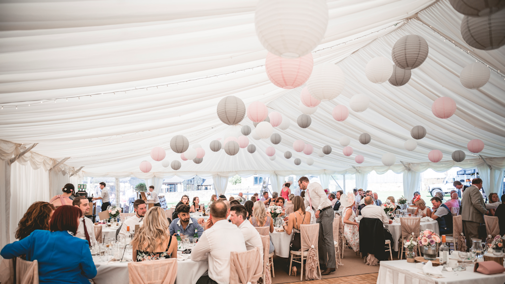 Wedding Lanterns decorate a Sherwood Marquee