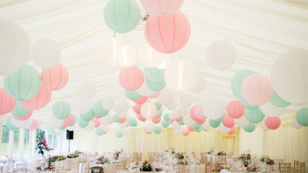 Pastel pink and mint green wedding lanterns