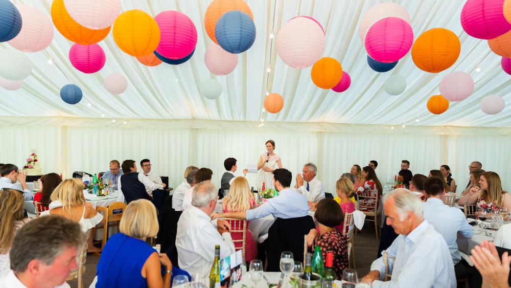 Coloured Paper Lanterns decorate Kent Wedding Marquee