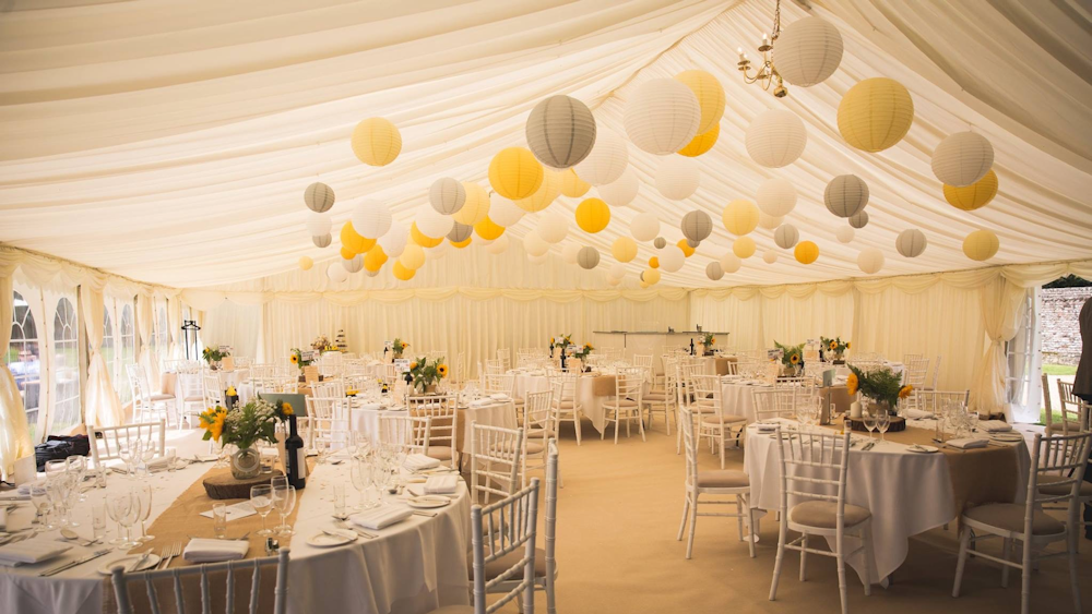 Yellow and dove lanterns at Slaugham Place