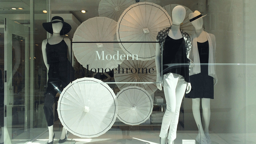 The White Company dress their windows with Paper Parasols