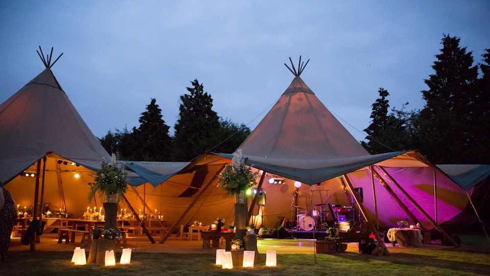 Coloured Lanterns decorate Birthday Tipi