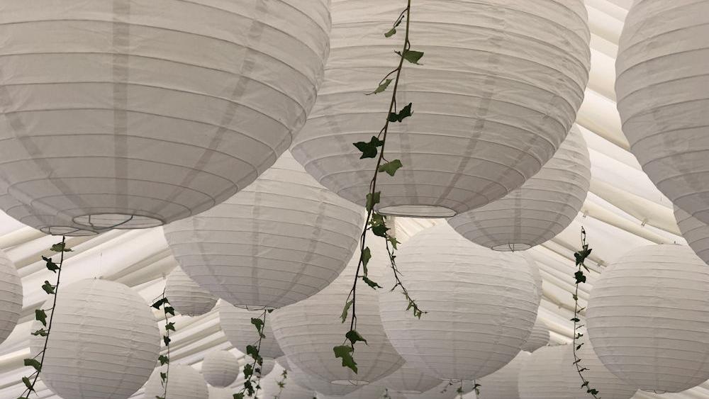 White Paper Lanterns at a Pure White Wedding