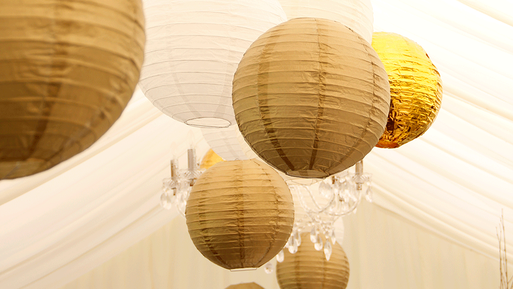 Hang Antique Gold and Metallic Gold Lanterns in your Wedding Marquee