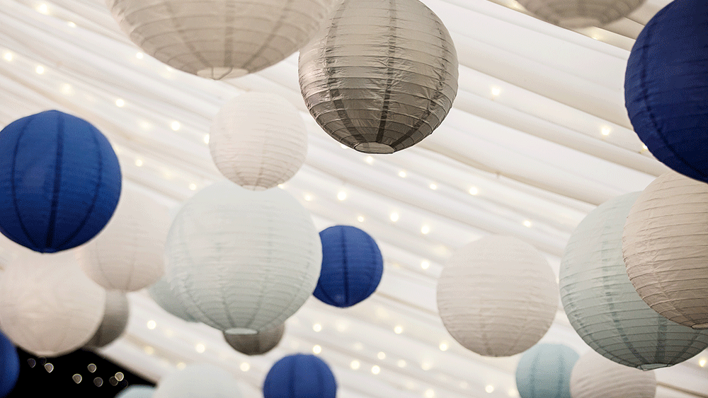 A Winter Wonderland created by Paper Hanging Lanterns