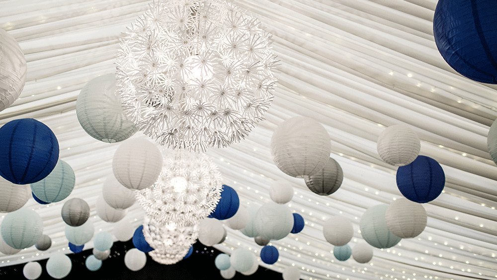 A Winter Wonderland created by Paper Hanging Lanterns