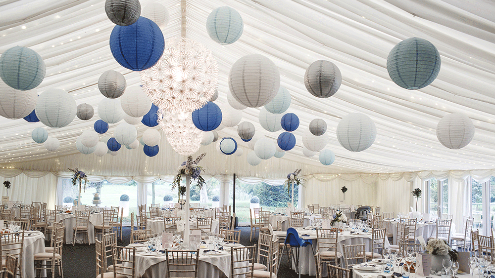 A Winter Wonderland created by Paper Hanging Lanterns