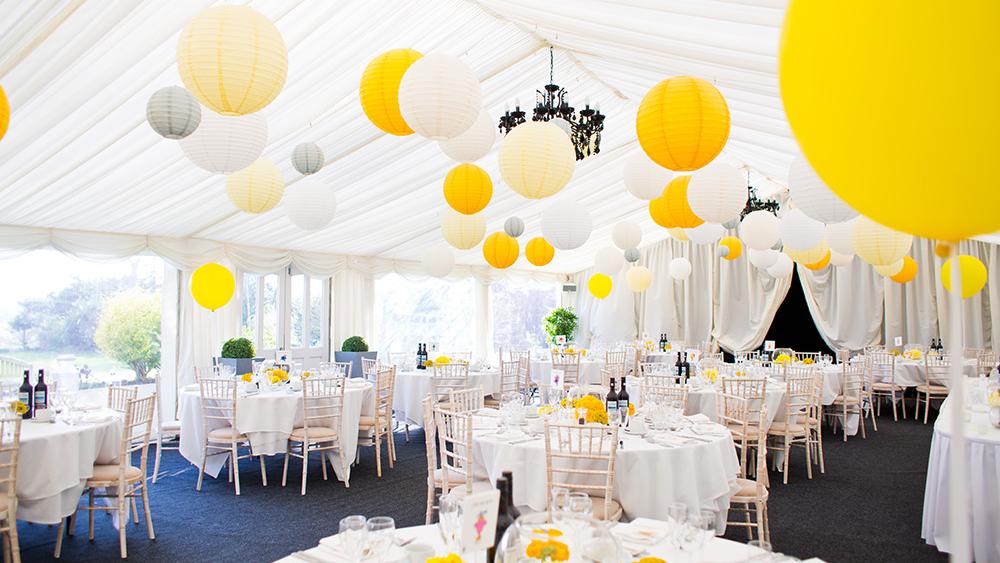 Succulent Yellow and soft Grey Lanterns at Ashton Lodge