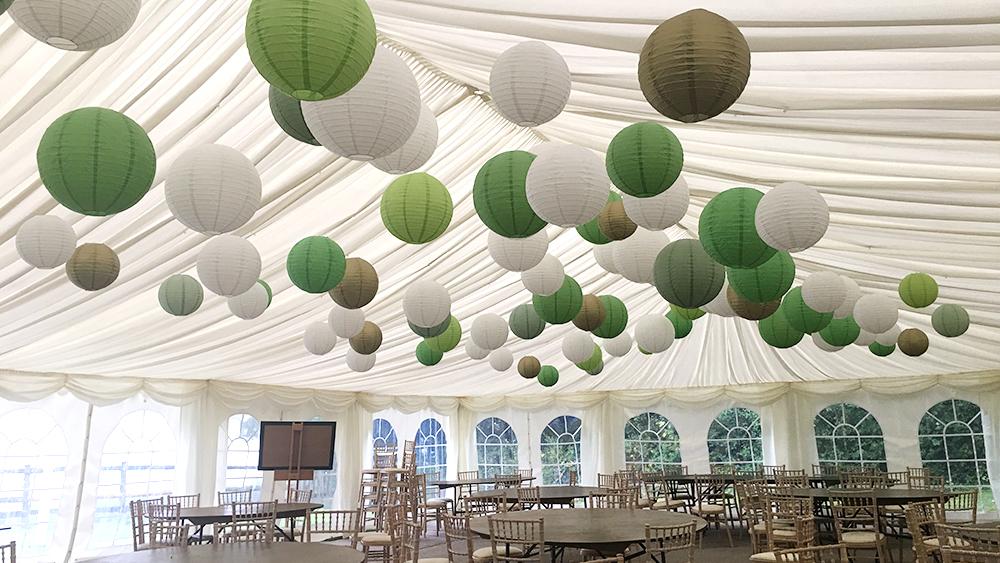 Dressing a Camelot Marquee with Coloured Paper Lanterns