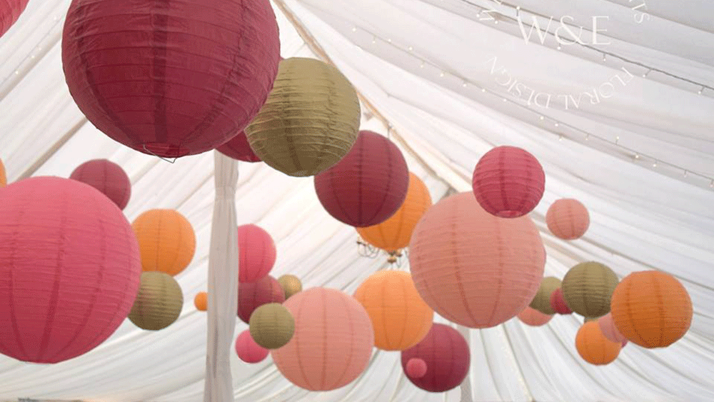 Contemporary twist on Autumnal coloured lanterns at Middleton Lodge