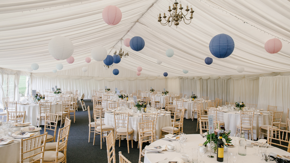 Pink and blue lanterns at Wethele Manor