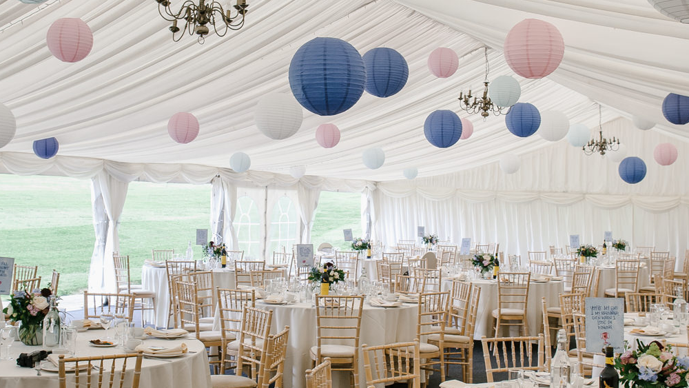 Pink and blue lanterns at Wethele Manor