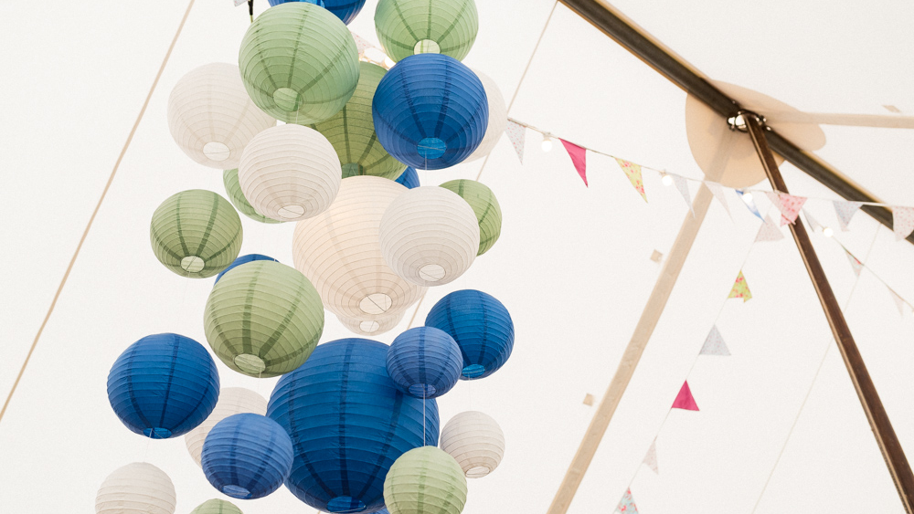 Cluster of Green and Blue Wedding Lanterns