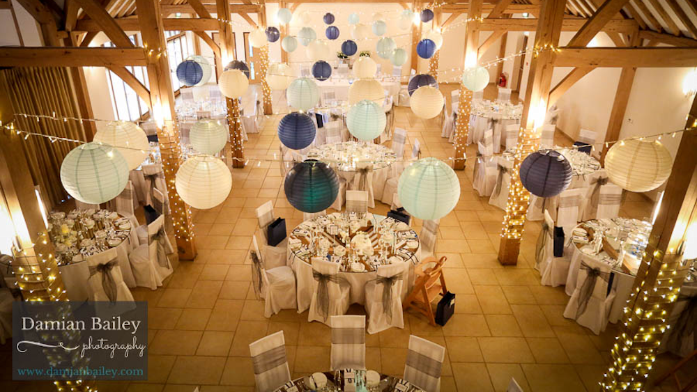 Rich coloured lanterns at Rivervale Barn, Guildford