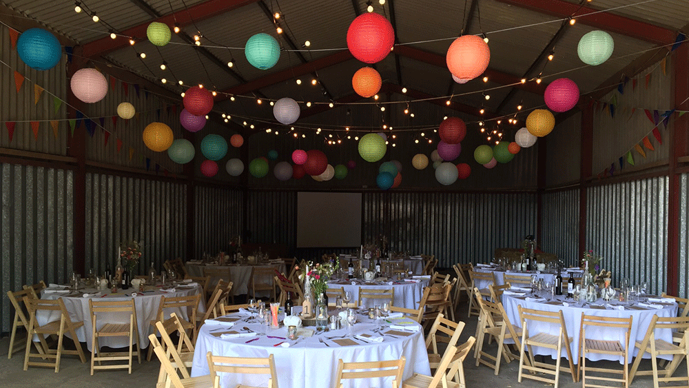 Wedding Lanterns Suspended on Festoon Lights